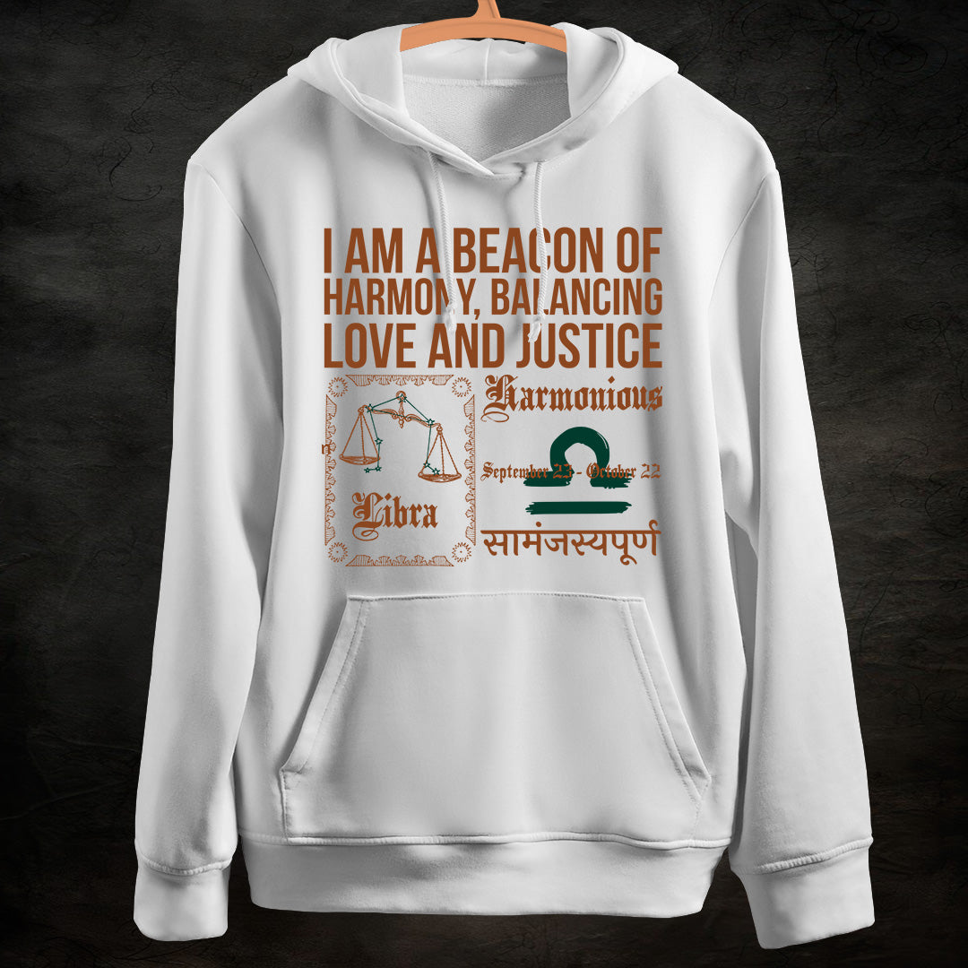 Libra : White Hoodie Sweatshirt