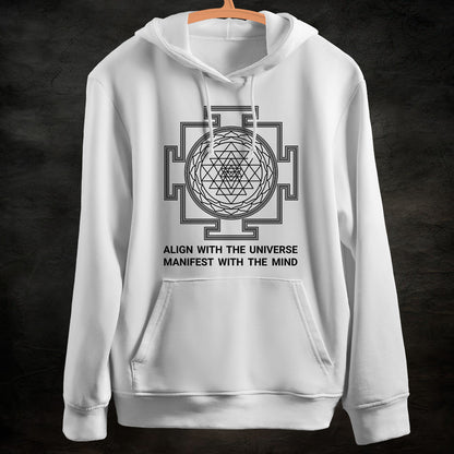 Shree Yantra: White Hoodie Sweatshirt